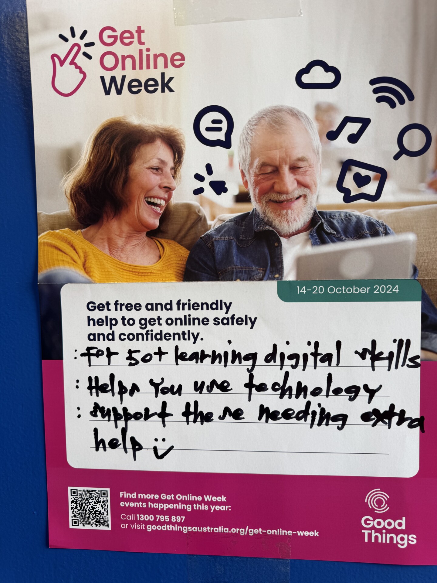 Get Online Week flyer and logos with people looking at a computer